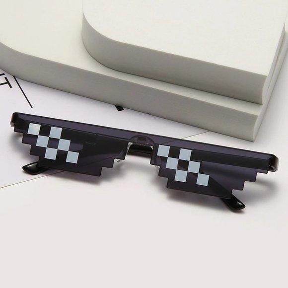 Black 8 Bit Pixel Video Game Sunglasses, Unisex Meme Pixelated Eyewear - Picture 1 of 8